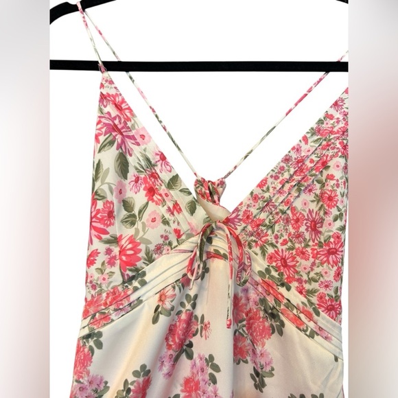 NWT For Love and Lemons Rosalyn Maxi Dress Pink White Tiered Tie Back Size XL - Picture 7 of 11
